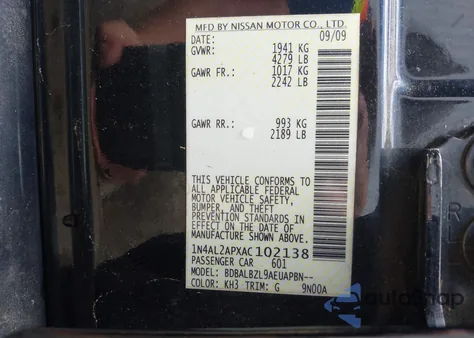 2010 Nissan Altima 2.5 S z USA, uszkodzony, nr VIN 1N4AL2APXAC102138